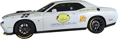 Picture of white sports car with LemonLawGuru.com Lemon Law Attorneys on the side