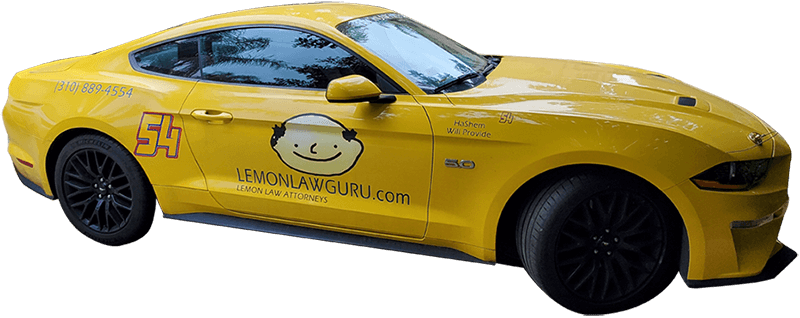 Picture of yellow sports car with LemonLawGuru.com Lemon Law Attorneys on the side